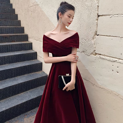 Short-Sleeve Off Shoulder Plain Ruched A-Line Evening Gown / Cocktail Dress