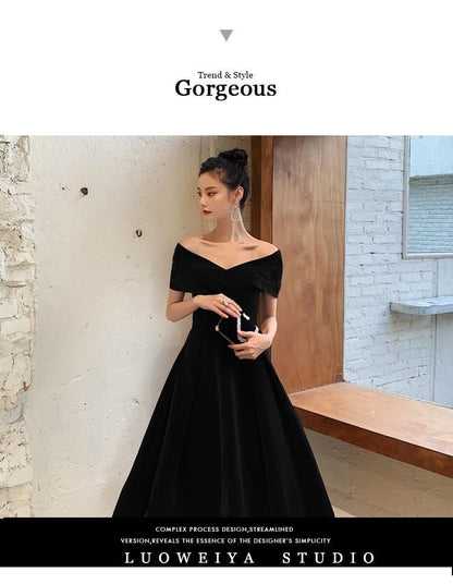 Short-Sleeve Off Shoulder Plain Ruched A-Line Evening Gown / Cocktail Dress