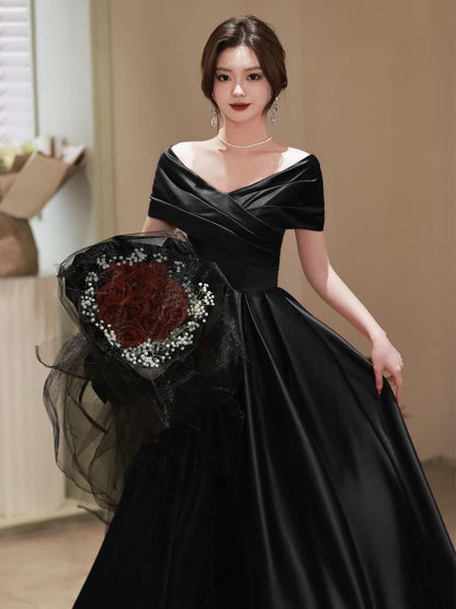 Short-Sleeve Off Shoulder Plain Ruched A-Line Evening Gown / Cocktail Dress