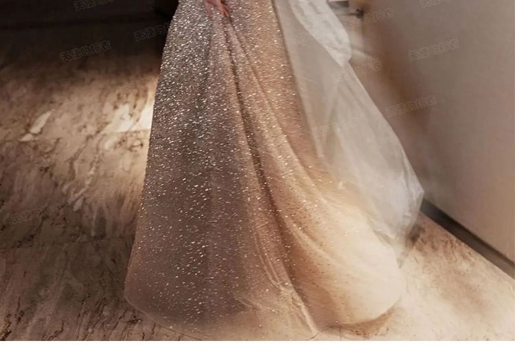 Sleeveless Mock Neck Plain Sequin Panel Mesh A-Line Evening Gown