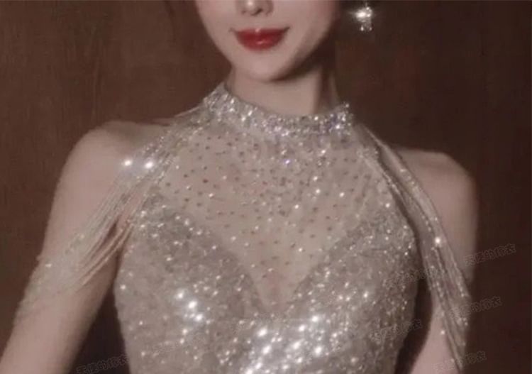 Sleeveless Mock Neck Plain Sequin Panel Mesh A-Line Evening Gown