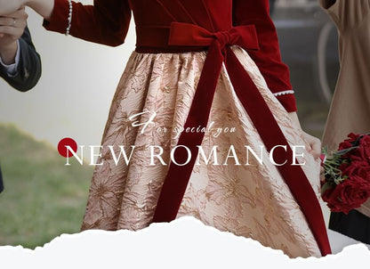 Neck Dress Panel / Evening A-Line Jacquard Velvet Gown Long-Sleeve Square Cocktail