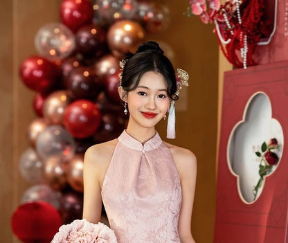 Sleeveless Jacquard Maxi Sheath Cocktail Qipao