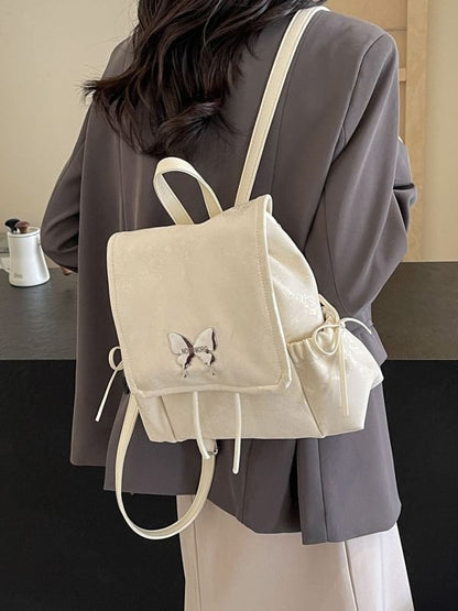 Butterfly Studded Multi-Pocket Flap Backpack