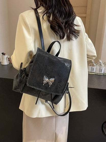 Butterfly Studded Multi-Pocket Flap Backpack