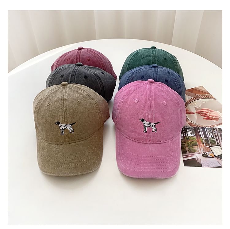 Dog Embroidered Washed Baseball Cap