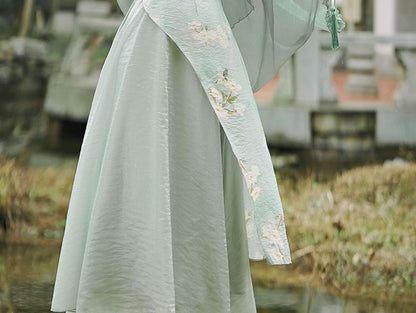 Sleeveless Halter Floral Asymmetrical Midi A-Line Qipao / Plain Light Jacket / Set