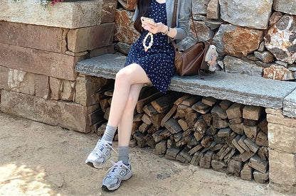 Spaghetti Strap Floral Mini A-Line Dress / Melange Crop Cardigan