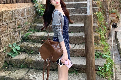 Spaghetti Strap Floral Mini A-Line Dress / Melange Crop Cardigan