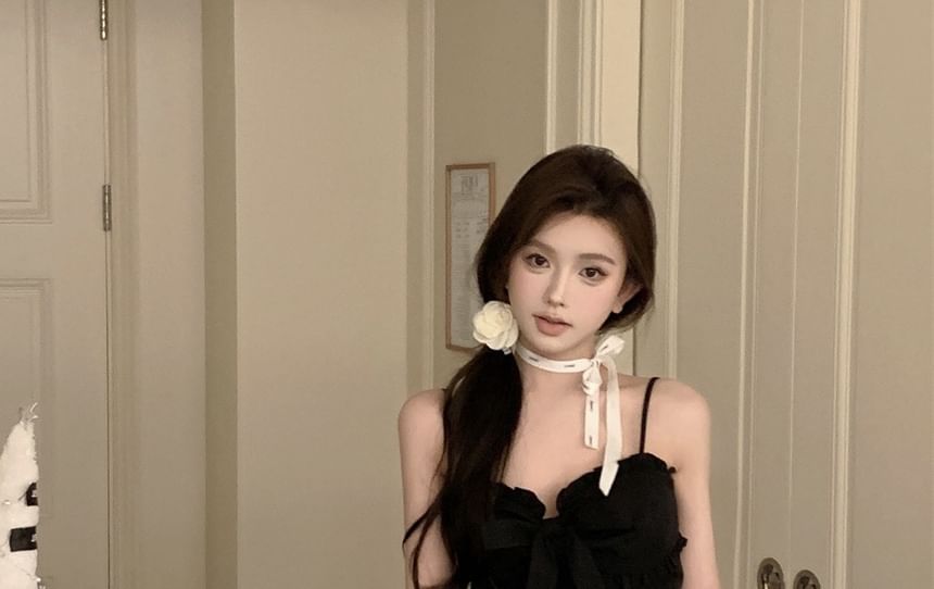 Thin Strap Simple Bow Sequin Mini A-Line Dress