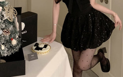 Thin Strap Simple Bow Sequin Mini A-Line Dress