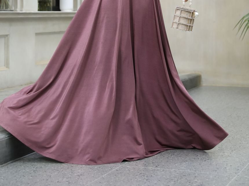 Wrap Strap Evening Shirred A-Line Gown Spaghetti