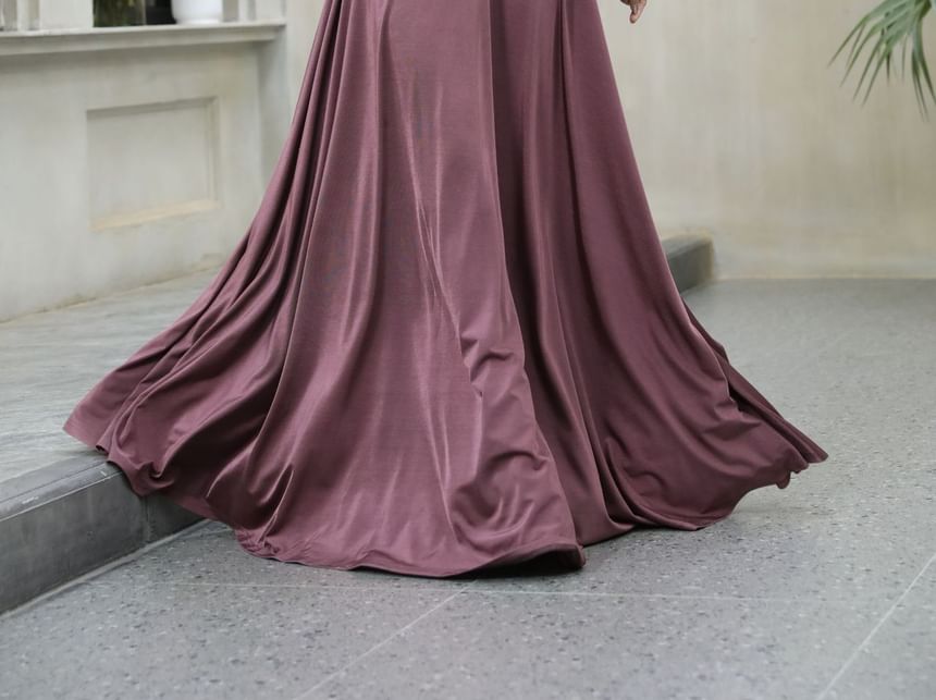 Wrap Strap Evening Shirred A-Line Gown Spaghetti