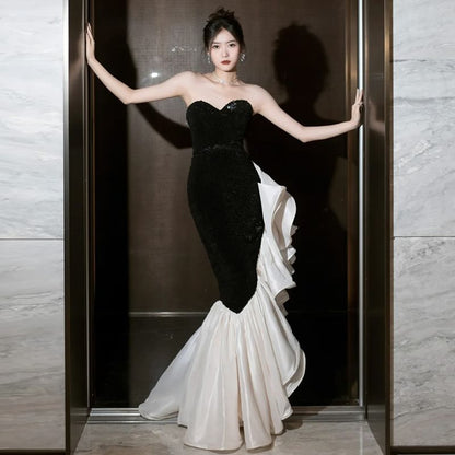 Panel Tone Mermaid Two Gown Tube Evening Ruffle