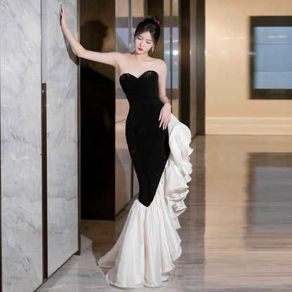 Panel Tone Mermaid Two Gown Tube Evening Ruffle