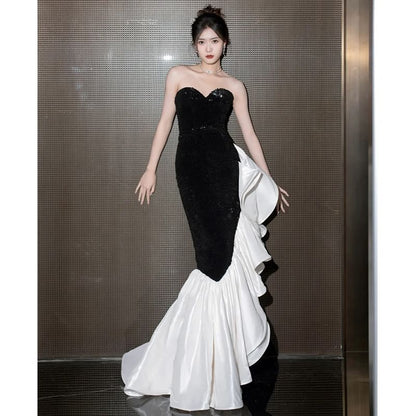 Panel Tone Mermaid Two Gown Tube Evening Ruffle