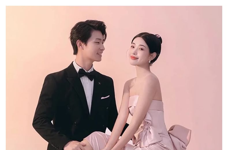 Mesh Evening Gown Bow Tube Panel Trumpet Plain