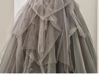 Gown Lace Ruched A-Line Tube Mesh Panel Evening