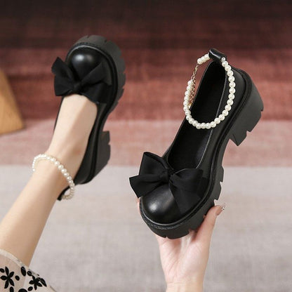 Mary Jane Shoes Platform Accent Bow