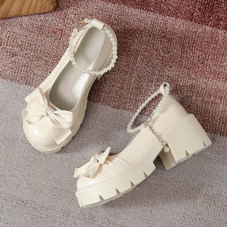 Mary Jane Shoes Platform Accent Bow