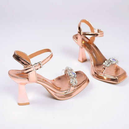 Sandals Rhinestone Block Heel