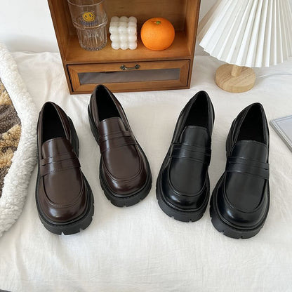 Platform Loafers Leather Faux