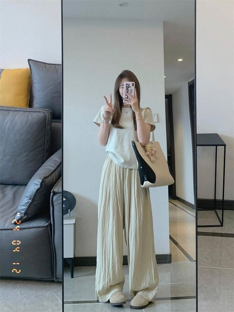 High Waist Plain Wide Leg Pants (Various Designs)