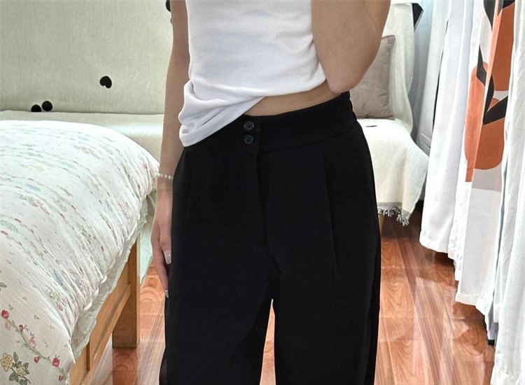 High Rise Plain Wide Leg Pants (Various Designs)