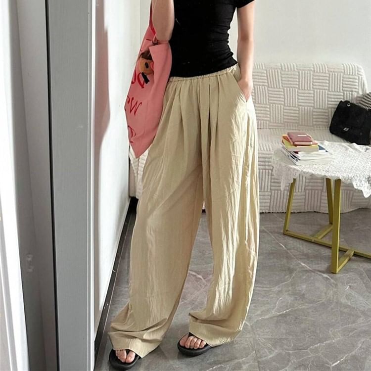 Mid Rise Plain Wide Leg Pants (Various Designs)