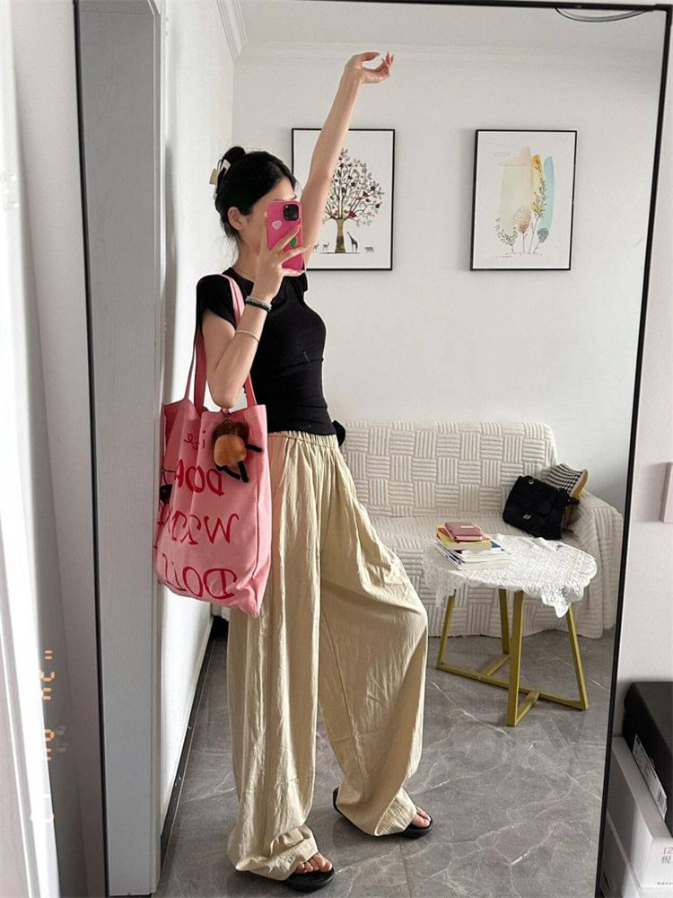 Mid Rise Plain Wide Leg Pants (Various Designs)