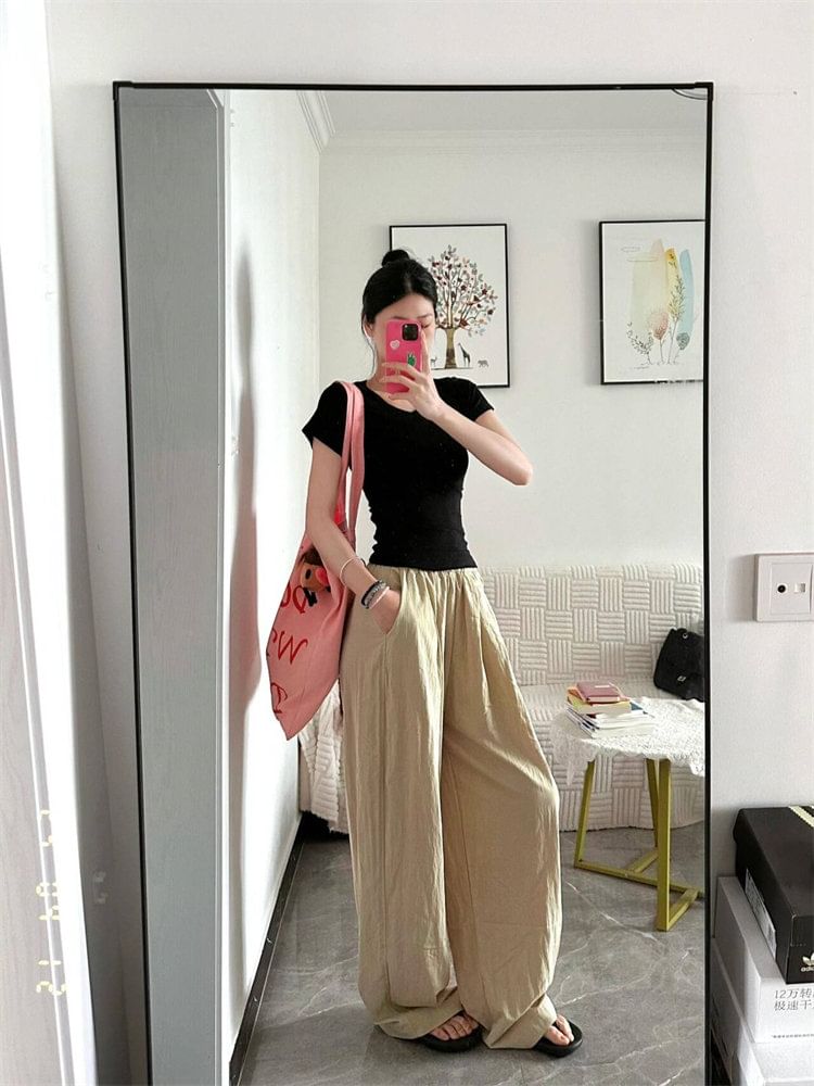 Mid Rise Plain Wide Leg Pants (Various Designs)