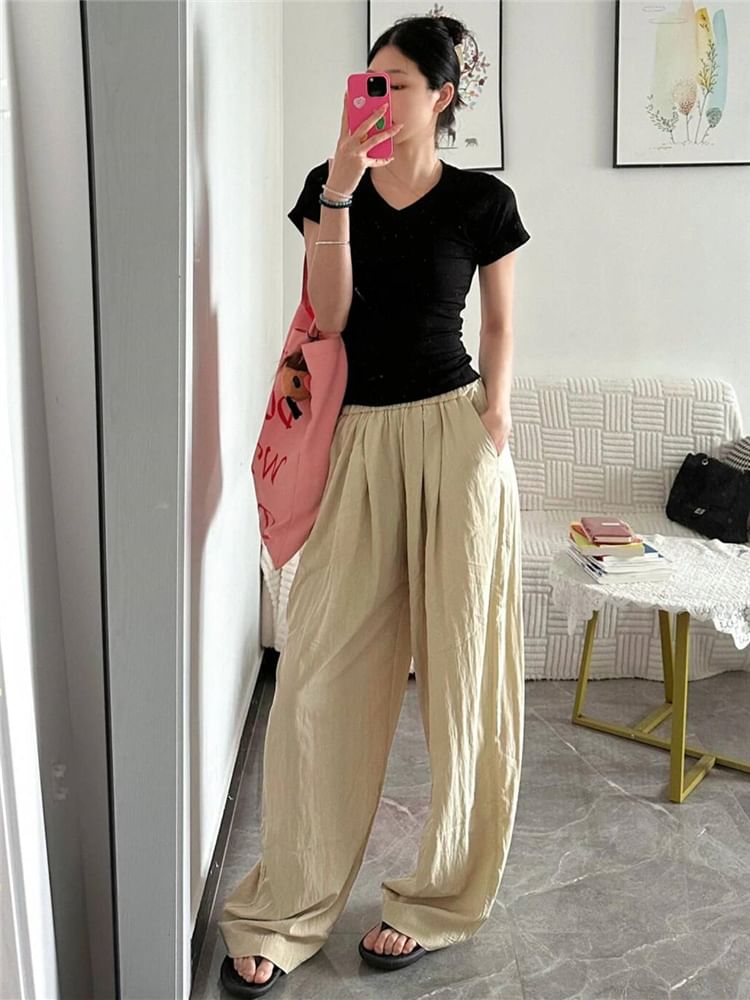 Mid Rise Plain Wide Leg Pants (Various Designs)