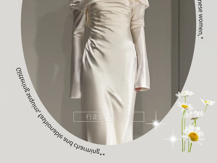 Gown Shoulder Plain Off Sheath Wedding Long-Sleeve