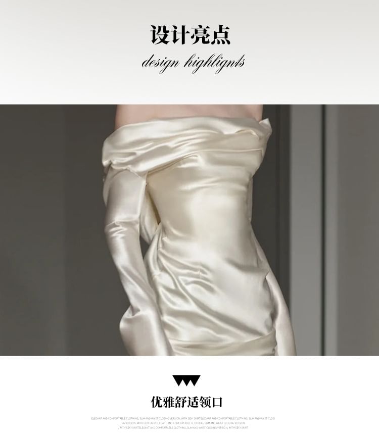 Gown Shoulder Plain Off Sheath Wedding Long-Sleeve