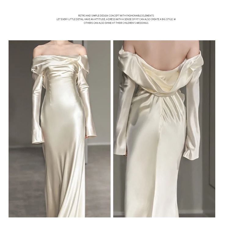 Gown Shoulder Plain Off Sheath Wedding Long-Sleeve