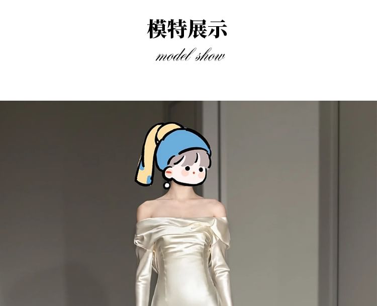 Gown Shoulder Plain Off Sheath Wedding Long-Sleeve