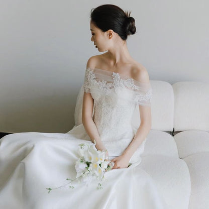 Off Shoulder A-Line Gown Wedding Lace