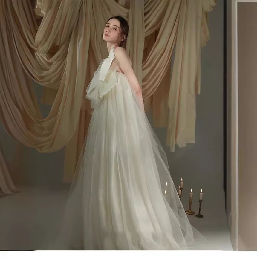 Plain Wedding Gown A-Line Bow