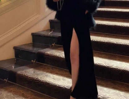 Slit Plain Sleeveless Evening Gown