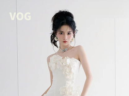 Floral Back Strapless Deep Wedding Gown