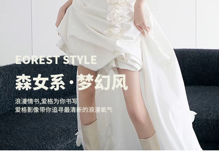 Floral Back Strapless Deep Wedding Gown