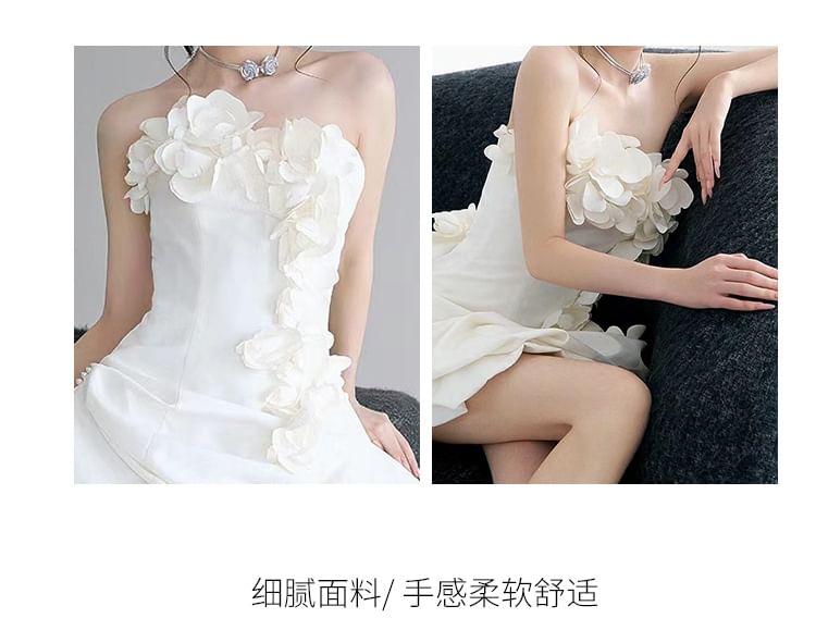 Floral Back Strapless Deep Wedding Gown