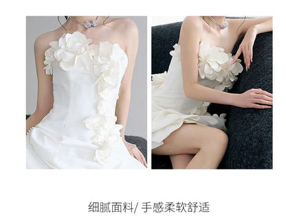 Floral Back Strapless Deep Wedding Gown