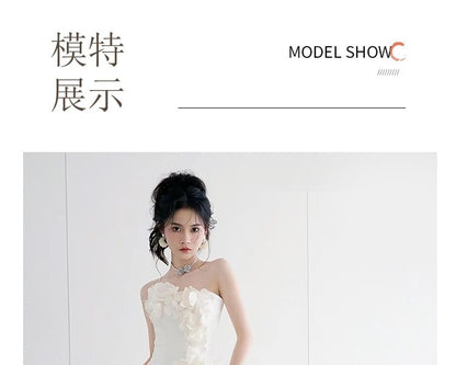 Floral Back Strapless Deep Wedding Gown