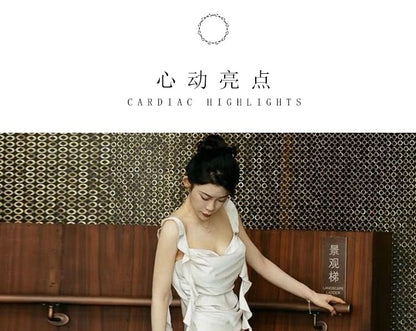 Ruffle Sleeveless Wedding Plain Sheath Gown