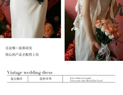 Ruffle Sleeveless Wedding Plain Sheath Gown