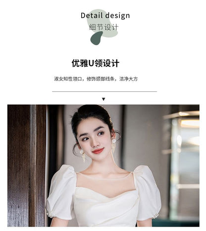 Gown Flower Mermaid Wedding Plain Short-Sleeve