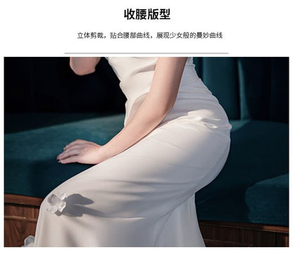 Gown Flower Mermaid Wedding Plain Short-Sleeve