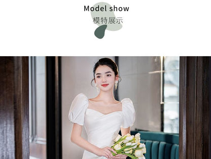 Gown Flower Mermaid Wedding Plain Short-Sleeve