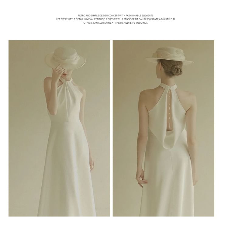A-Line Halter Plain Neck Gown Wedding